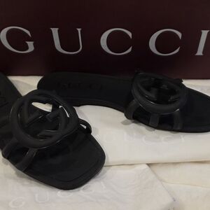 Gucci Black Rubber Interlocking G Slide Sandals
